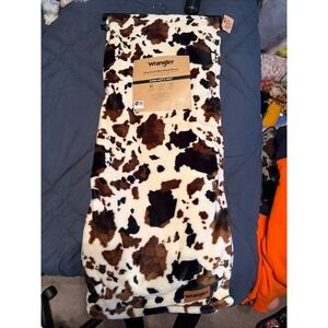 Wrangler Oversized Ultra Plush Throw Blanket Cow Print Brown Black 60x70 NWT